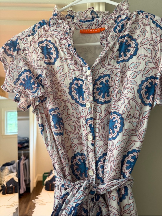 Oliphant Dresses & Skirts - Oliphant Cream Dress with Blue and Red Floral Print